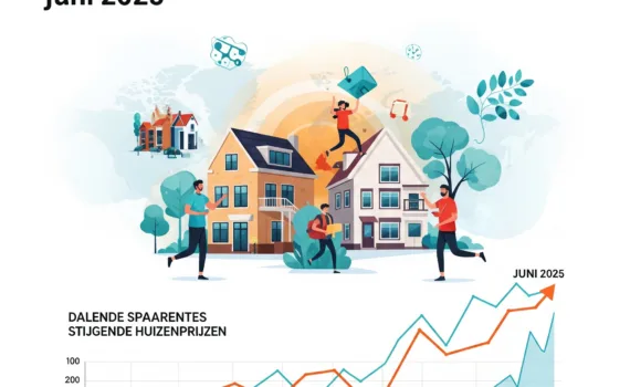 Economische trends juni 2025: grafiek dalende spaarrentes en stijgende huizenprijzen in Nederland"